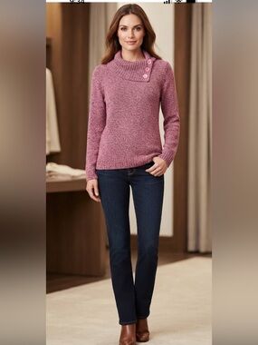Karen Scott Button-Collar Knit Sweater